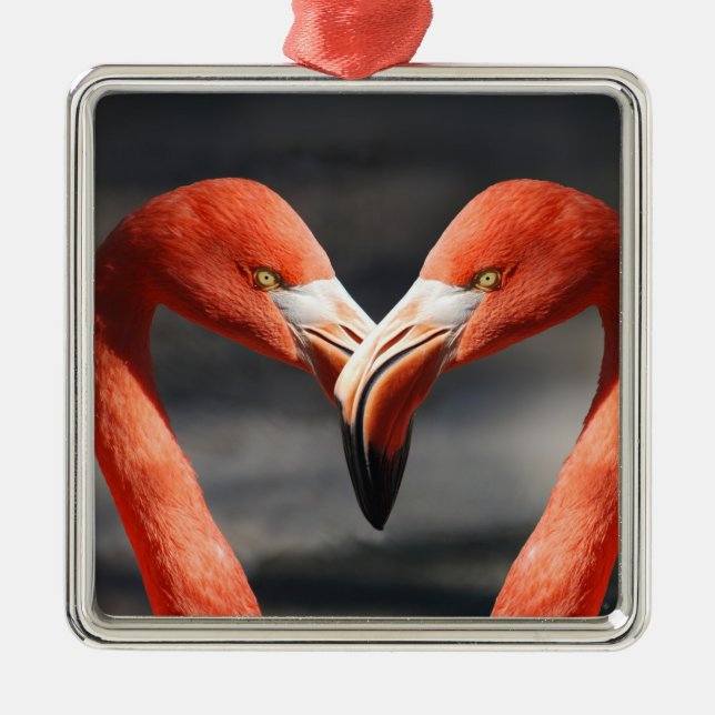 Valentine Flamingo Metal Ornament (Front)