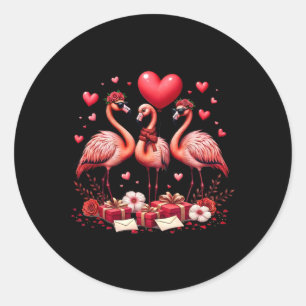 Valentine Flamingo Pink Animal Heart Happy Valenti Classic Round Sticker