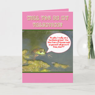 VALENTINE/FLIRTATIOUS, CUTE/KISSING A FROG HOLIDAY CARD