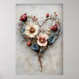 Valentine Floral Heart Print, Romantic Love Poster