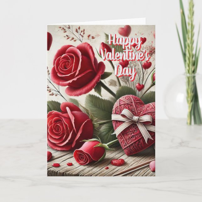 Valentine for Mom Roses and Hearts Greeting  Card (Front)