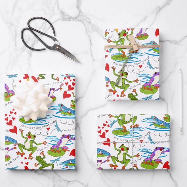 Valentine Frogs Wrapping Paper Sheet (Front)