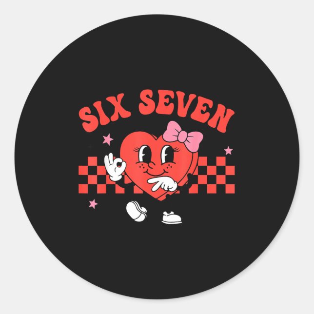 Valentine Funny Six Seven Heart Bow Meme Gen Alpha Classic Round Sticker (Front)