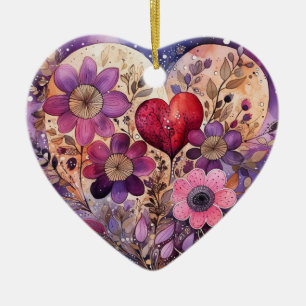  Valentine Garden Hearts And Flowers Ceramic Ornament