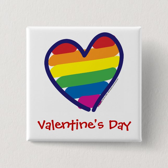 Valentine Gay Pride Rainbow Heart 2 Inch Square Button (Front)