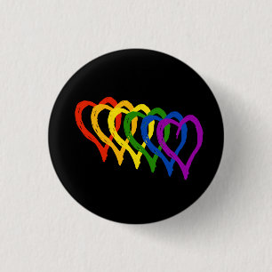 Valentine Gay Pride Rainbow Layered Hearts 1 Inch Round Button
