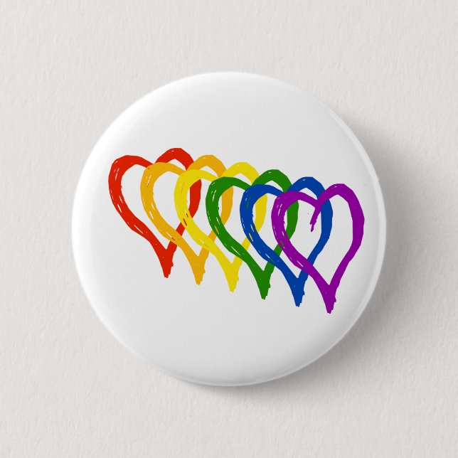 Valentine Gay Pride Rainbow Layered Hearts 2 Inch Round Button (Front)