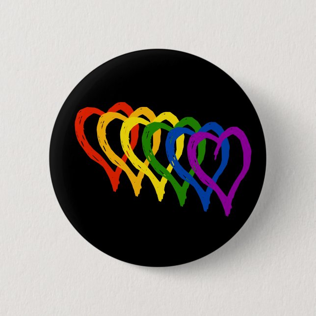 Valentine Gay Pride Rainbow Layered Hearts 2 Inch Round Button (Front)