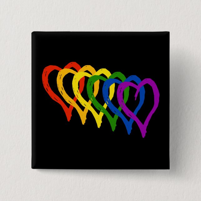 Valentine Gay Pride Rainbow Layered Hearts 2 Inch Square Button (Front)