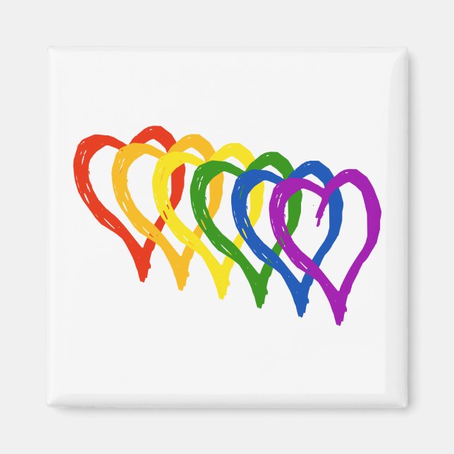 Valentine Gay Pride Rainbow Layered Hearts Magnet (Front)