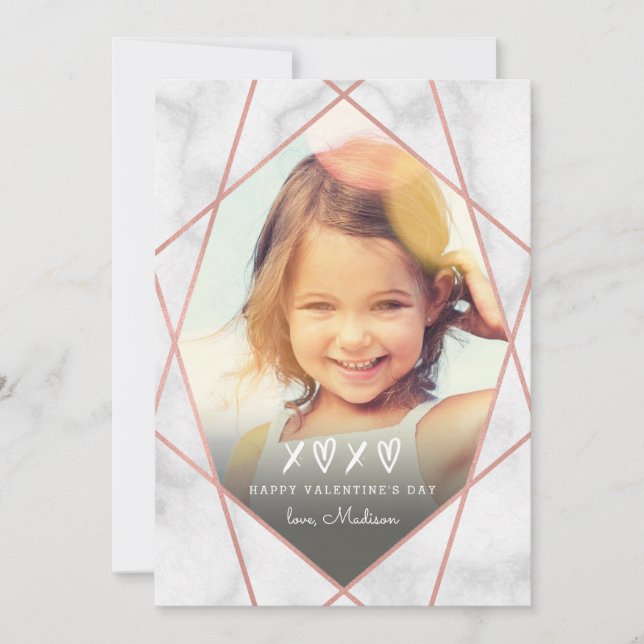 Valentine Geometric Faux Rose Gold Foil | Grey Holiday Card (Front)