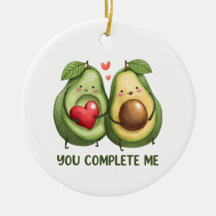 Valentine Gift Avocado You Complete Me Ceramic Ornament
