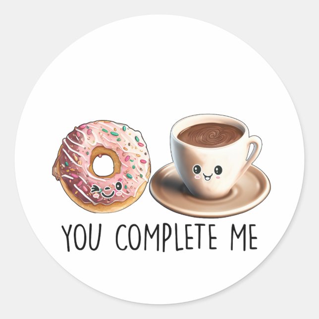 Valentine Gift Coffee You Complete Me Classic Round Sticker (Front)