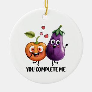 Valentine Gift Eggplant You Complete Me Ceramic Ornament