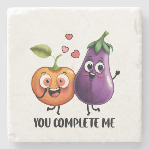 Valentine Gift Eggplant You Complete Me Stone Coaster