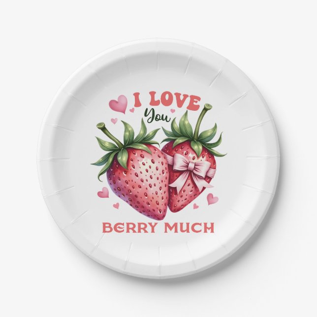 Valentine Gift | I Love You Berry Much Paper Plate (Front)