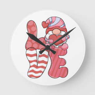 Valentine Gift LOVE Gnome Round Clock