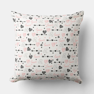 Valentine Gift Pillow Sketch Heart I Love You Text