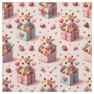 Valentine Giraffes in Gift Boxes Pattern Fabric