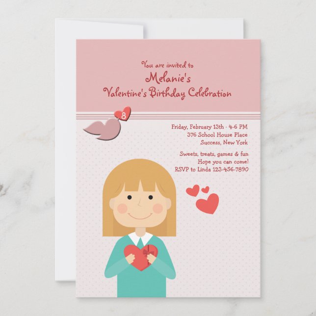 Valentine Girl Birthday Party Invitation (Front)