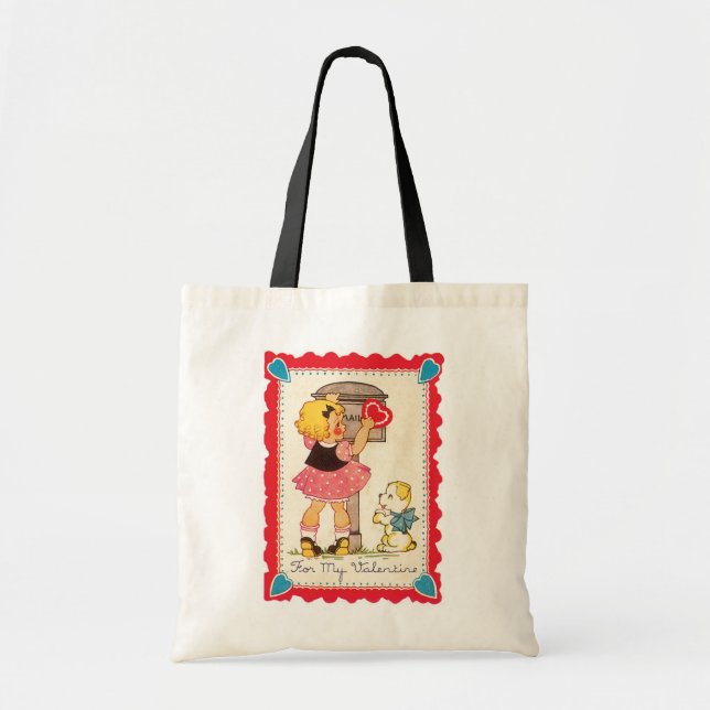 Valentine, Girl, Puppy Tote Bag (Front)