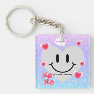 Valentine Glass Heart Balloon Bubblegum Couple Keychain