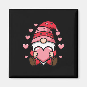 Valentine Gnome Holding Heart With Cute Hearts  Magnet