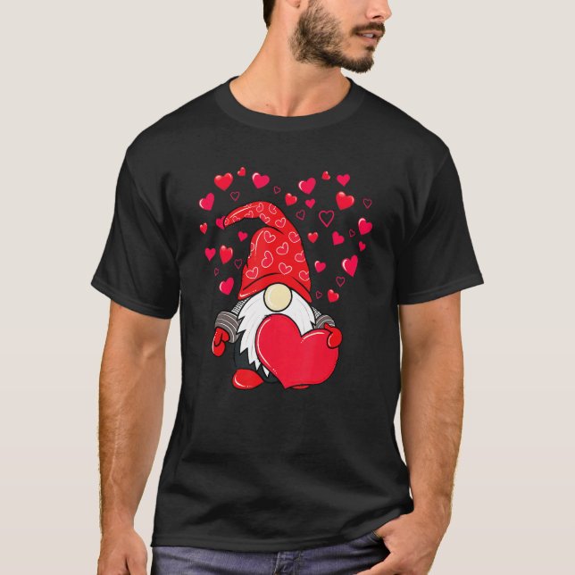Valentine Gnome Love Heart Happy Valentines Day Wo T-Shirt (Front)