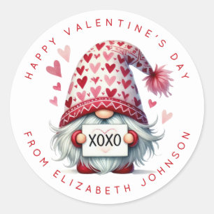 Valentine Gnome Personalized Name Round Stickers