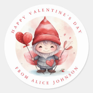 Valentine Gnome Personalized Name Round Stickers