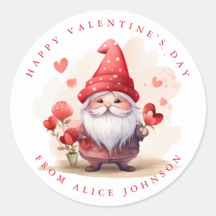 Valentine Gnome Personalized Name Round Stickers
