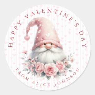 Valentine Gnome Personalized Name Round Stickers