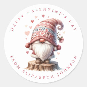 Valentine Gnome Personalized Name Round Stickers