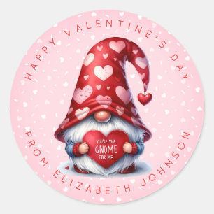 Valentine Gnome Personalized Name Round Stickers