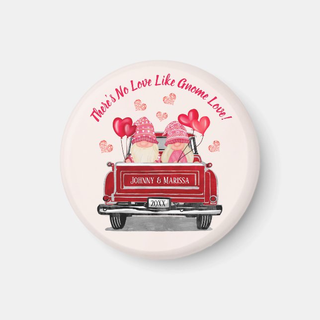 Valentine Gnome Vintage Red Truck Hearts Magnet (Front)