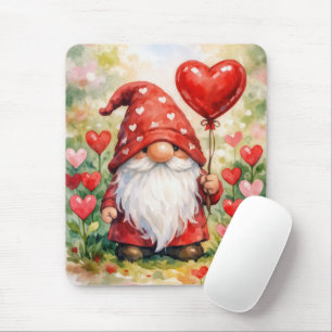 Valentine Gnome with Red Heart Balloon Mouse Pad