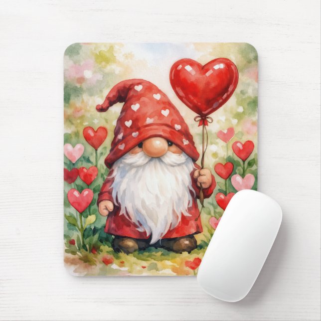 Valentine Gnome with Red Heart Balloon Mouse Pad (With Mouse)