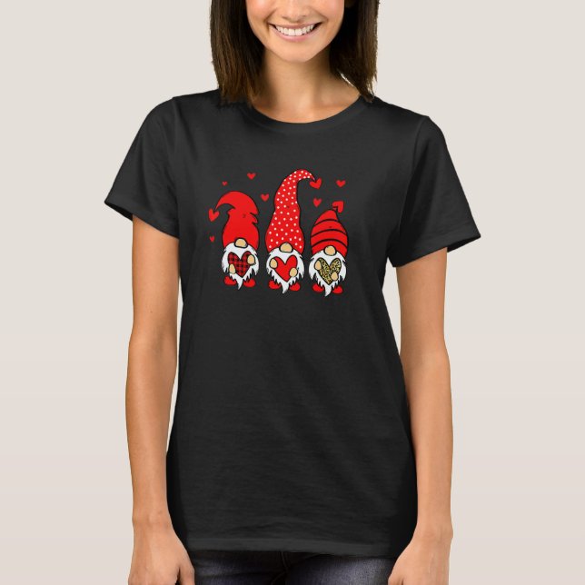 Valentine Gnomes Holding Heart Leopard Happy Valen T-Shirt (Front)
