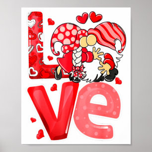 Valentine Gnomes Holding Hearts Valentines Day Fun Poster