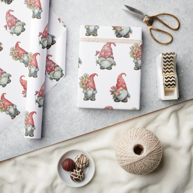 Valentine Gnomes On White Wrapping Paper (Crafts)