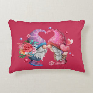 Valentine Gnomes Watercolor Illustration Accent Pillow