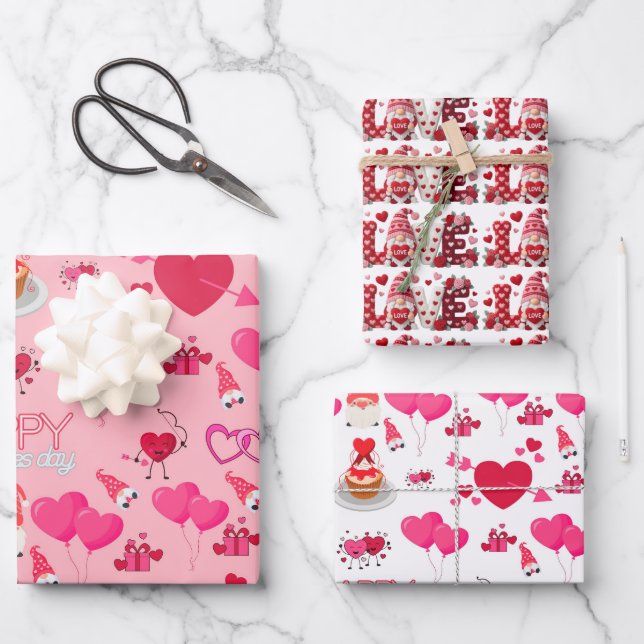 Valentine Gnomes Wrapping Paper Sheet (Front)