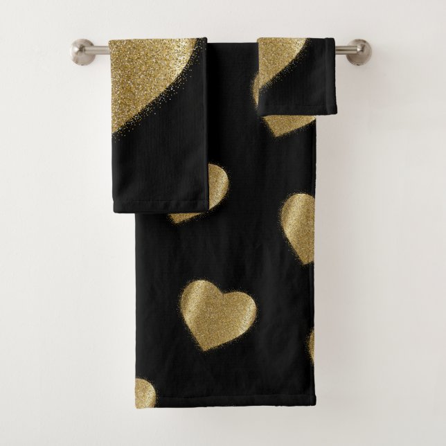 Valentine Gold Glitter  Heart  Bath Towel Set (Insitu)