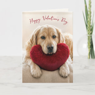 Valentine Golden Retriever with Heart Pillow Card