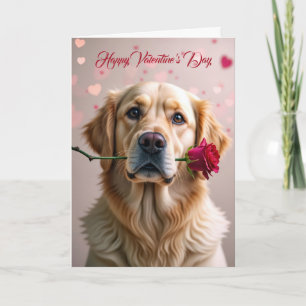 Valentine Golden Retriever With Rose Card