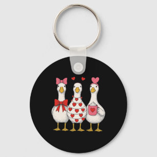 Valentine Goose Cute Heart Love Trio Keychain