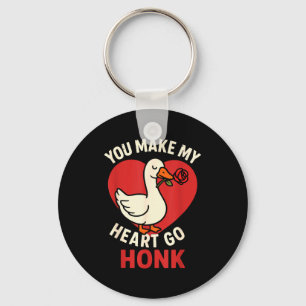Valentine Goose Love Valentines - You Make My Hear Keychain