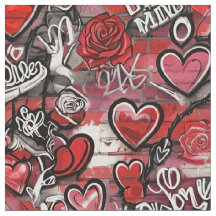 Valentine Graffiti Hearts Pattern Fabric