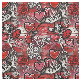 Valentine Graffiti Hearts Pattern Fabric
