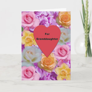 Valentine, Granddaughter, Heart and Roses Holiday Card